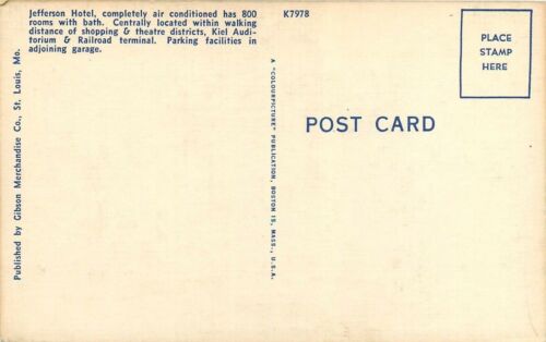 Jefferson Hotel Hilton St Louis Missouri MO Postcard - Picture 2 of 2