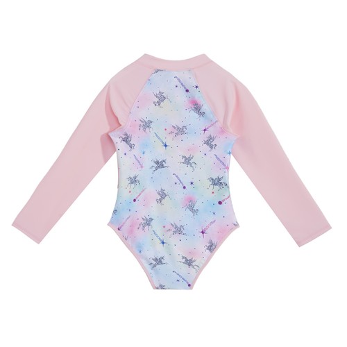 One-piece Kids Girls Palm Printed Long Sleeve Swimsuit Bathing Suit Swimwear - Picture 33 of 45