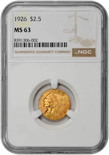 1926 $2.5 Gold Indian Head Quarter Eagle NGC Graded MS 63