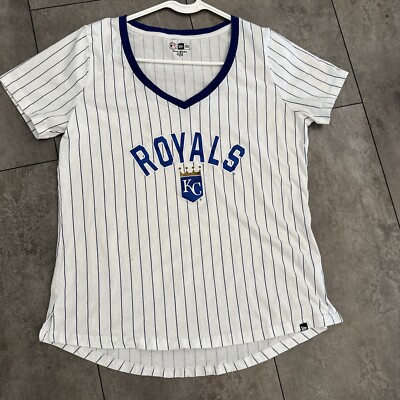 Kansas City Royals Shirt Women's Large White Blue Striped New