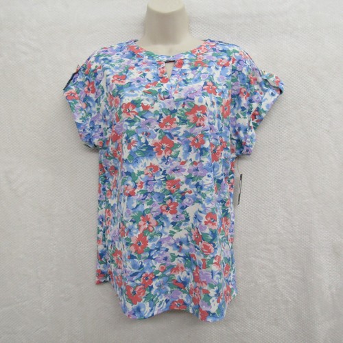 Cure Blue Shirt Blouse Top Womens Small Short Sleeve Crew Neck Casual Sping