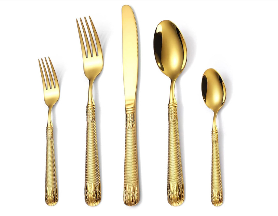 20-Piece Gold-Plated Silverware Set, Premium 304 Stainless Steel Flatware,