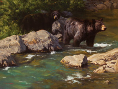 DUSTIN VAN WECHEL '' Bearably Cool Water '' Limited Edition Canvas Black Bear