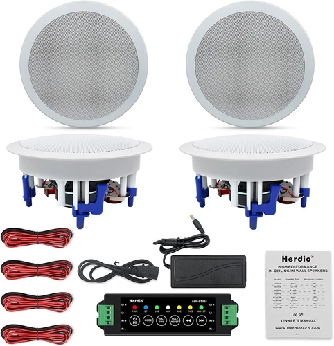 Herdio 5.25" Wall Mount Bluetooth Ceiling Speaker 600W Outdoor Kitchen 4Speakers