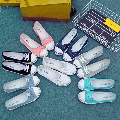 Womens Sommer Casual Canvas Ballerina Schuhe Pumps Slip On Flat Lace Up Loafers