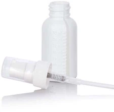 1 oz / 30 ml White HDPE Plastic Boston Round Bottle with White Treatment Pump