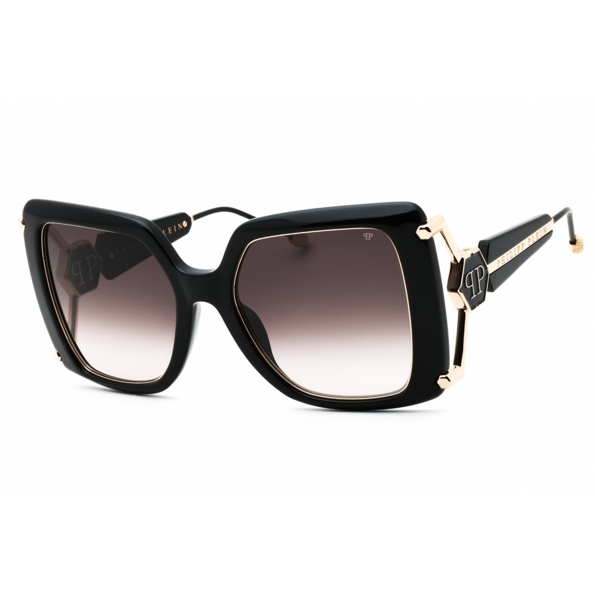 サングラス PHILIPP PLEIN Woman Sunglasses Black SPP098M 0700 Philipp Plein Women's Sunglasses Glossy Black Oversized
