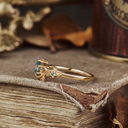 Anillo Ágata Musgo Natural Inspirado en la Naturaleza Diseño Estrella Luna Forma Hoja - Imagen 4 de 5