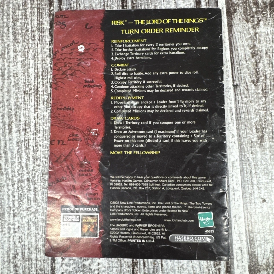 Lord of the Rings Risk Game Original Replacement Part Instruction Book only - Image 2 of 2