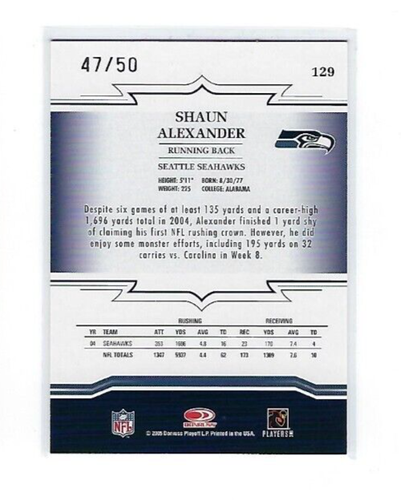 2005 Throwback Threads Shaun Alexander /50 Platinum Holofoil #129 Football Card - Picture 2 of 2