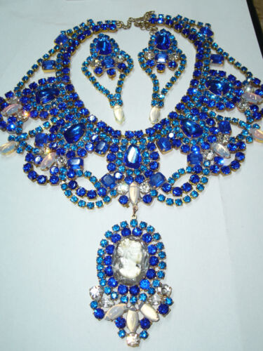 Vintage Art Deco Rhinestone Necklace TITANIC BIB SET SIGNED *BIJOUX M.G* N25