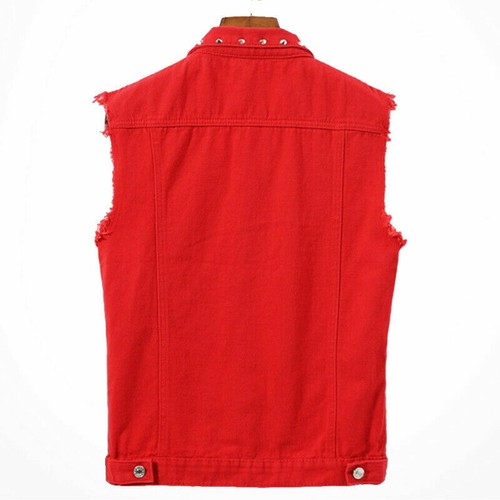 Mens Studded Denim Gilet Sleeveless Biker Jacket Shirt Waistcoat Jeans Punk Cool - Picture 9 of 14