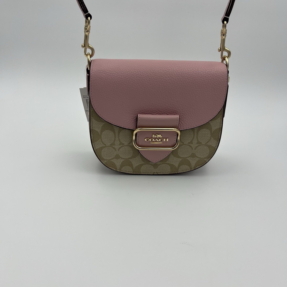 NWT Coach CF410 Signature Light Khaki Canvas Powder Pink Morgan