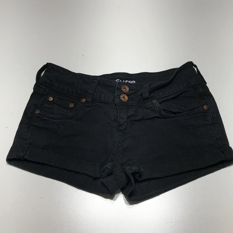 Pantalones Cortos Refuge Para Mujer Talla 0 Negros Denim Shortie Puños 5 Bolsillos Elastizados Cremallera Mosca Foto 3 de 4