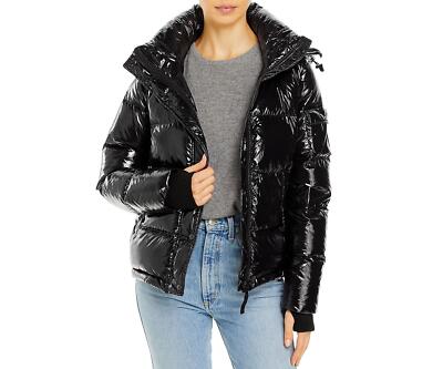 Aqua 303522 Womens Lacquer Ella Down Puffer Jacket Black Size Small