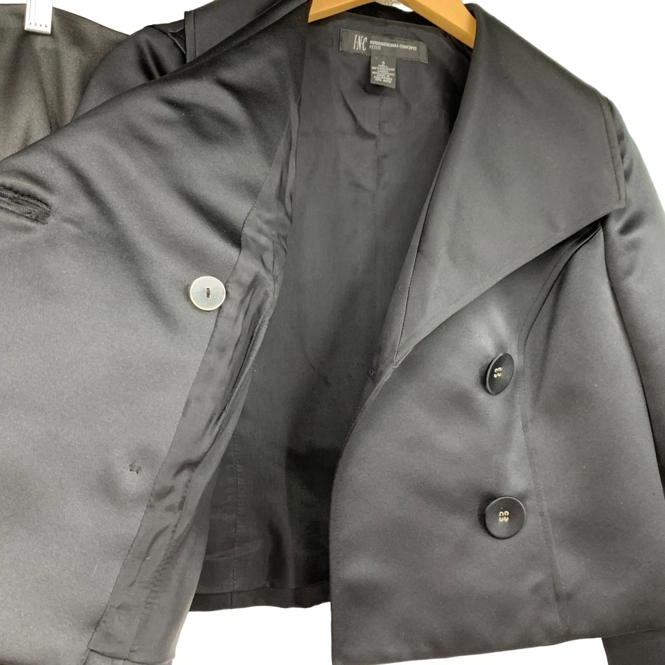 Blazer INC International Concepts Negro Satinado Falda Traje 6P Petite 2187 Foto 3 de 4