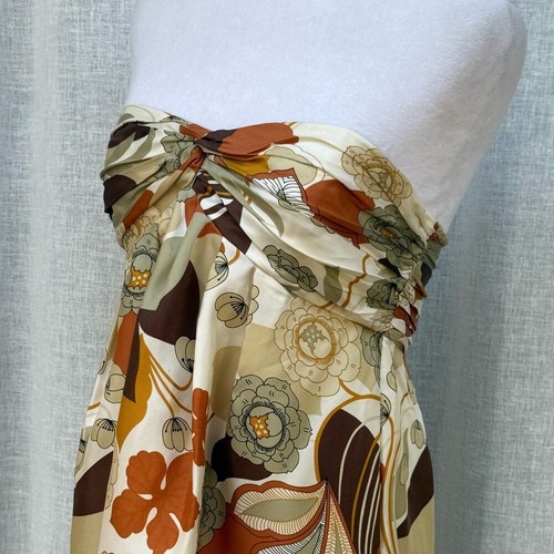 Massimo Dutti floral brown fall colors strapless mini silk dress - Picture 2 of 14