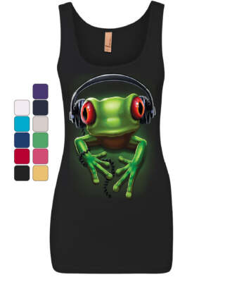 DJ Frog with Headphones Women's Tank Top Cute Animal Music Wildlife Rock Top
