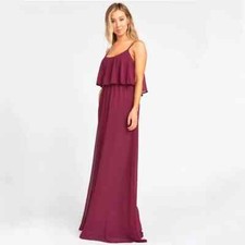 NWT Show Me Your Mumu Caitlin Ruffle Maxi Dress in Merlot Chiffon. Size Medium