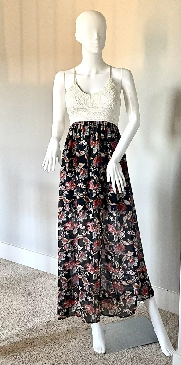 J for Justify Maxi Dress, Padded Lace Bralette Top/Floral Skirt Size XS.  Boho