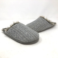PJ Salvage Slippers Womens Small Gray Faux Fur Lining Cable Knit Slides Comfort