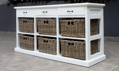 Hamptons Style Storage Sideboard Cupboard Chest Of 6 Rattan