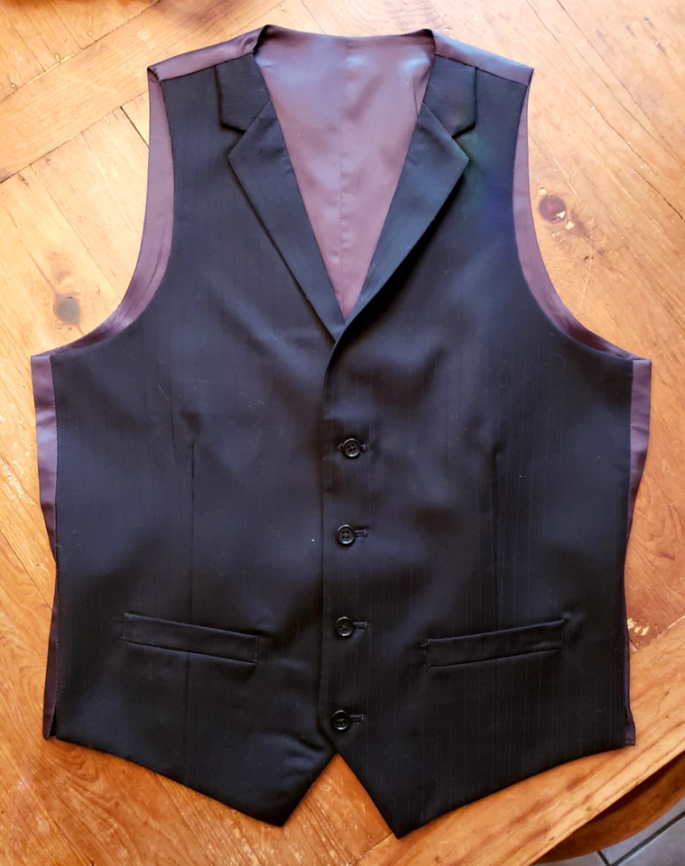 ALFANI Macy's Men's Designer Dress Suit VEST Black Size S WOOL Adjustable Back - Image 3 of 4