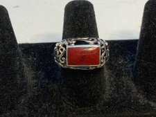 Vintage Red Jasper .925 Sterling Filigree Statement RING Size 6.75