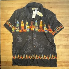 High Surf Hawaiian Shirt Mens XL Black Beer Bottle Tropical Print NWT