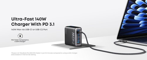 Anker 140W USB-C Charger 4-Port Laptop Advanced GaN Power Adapter for Mac/iPhone - Photo 17 sur 26