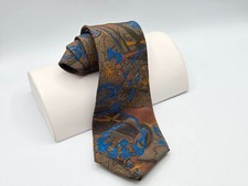 Paolo Da Ponte Tie Brown W/ Blue & Yellow Abstract Floral Print 100% Silk 56.5