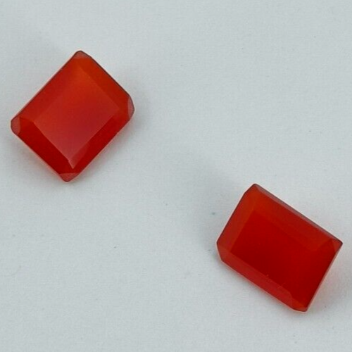 Matched Pair of Natural Carnelian Octagon Loose Gemstones for Earrings Jewelry - Picture 7 of 9
