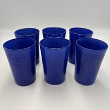 Vintage Moderntone Swanky Swig Cobalt Blue Juice Glass Tumbler Hazel Atlas Set 6