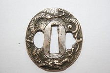 Japanese Tsuba Hirado Kin-ko Dragon Design High Relief Antique