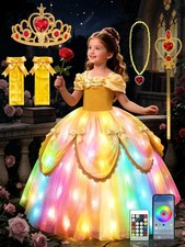 UPORPOR Princess Dress Girls, RGB LED Light Up Syncs Music App Control Dress Up