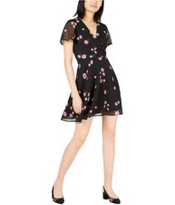 maison Jules Womens Printed Faux-Wrap Asymmetrical Dress, black, 10