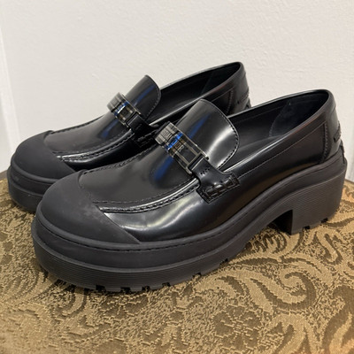 Christian Dior  Code  Black Leather Platform Loafers Round Toe Logo EU 40.5