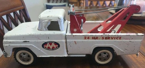 Vintage 1960s Tonka AA Wrecker Truck Pressed Steel 24 Hr Service Truck Tow