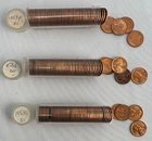 1953 Lincoln Wheat Cents Three Roll Lot 1953 PDS Uncirculated Red 1c 150 Coins