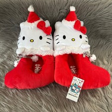 Hello Kitty Christmas Santa Slippers Womens Size 11-12 Red White Slip On Shoes