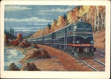 QSL radio card UA0SO 1964 Irkutsk Russia USSR Sergo Train Fall Trees