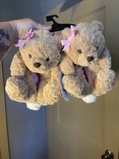 WONDER NATION GIRLS TEDDY BEAR SLIPPERS SHOES BROWN SIZE 9-10 HOUSE SHOE NEW