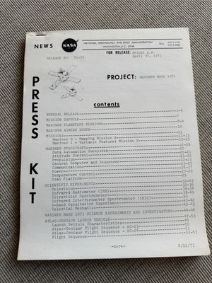 NASA Press Kit for the Mariner Mars 1971 project, released on April 30, 1971