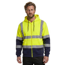 Hi Viz Vis High Visibility Long Sleeves Full Zip Up Hoodie Mens Safety Jumper