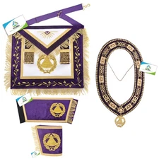 Freemason Grand Master Apron Set Handmade with Collar chain , Jewel & Cuffs pair