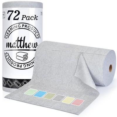Matthew Microfiber Cleaning Cloth Roll 72Pack (12'' 1 Count (Pack of 72), Grey 