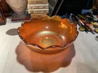 Jeanette Marigold Carnival Glass Crackle Pattern Lg. Serving Bowl 7 1/2” dia.