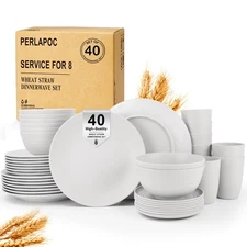 40 PCS Wheat Straw Dinnerware Sets, Service for 8 - Dinner Plates, Cereal Bow...