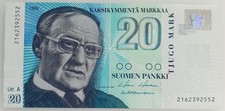 1993 Finland 20 Markkaa Banknote No; 2162392552 Litt A, UNC!