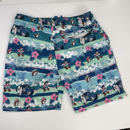Buc-ee’s Youth Swim Trunks Youth Large Cars Surfing Floral Teal Green Damaged - Picture 10 of 18